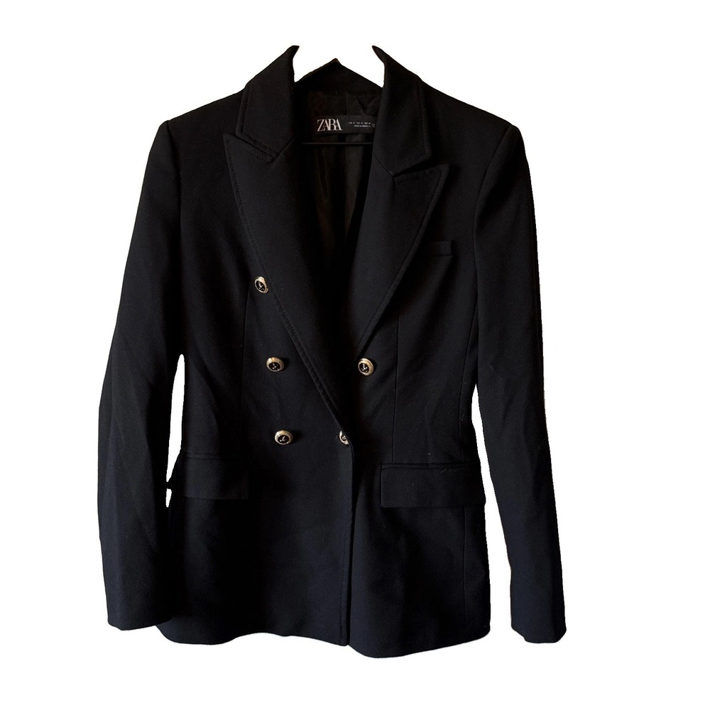 Zara Black Double Breasted Gold Button Women's Dress Career Blazer Size Small